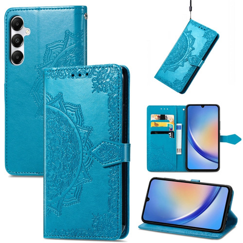 Samsung Galaxy A35 5G Mandala Flower Embossed Leather Phone Case - Blue