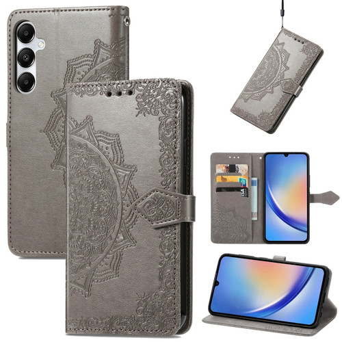 Samsung Galaxy A35 5G Mandala Flower Embossed Leather Phone Case - Gray