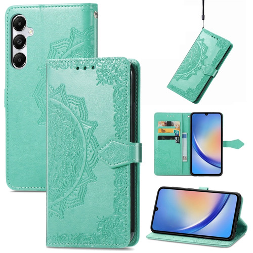 Samsung Galaxy A35 5G Mandala Flower Embossed Leather Phone Case - Green