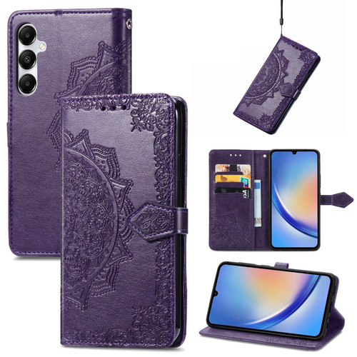Samsung Galaxy A35 5G Mandala Flower Embossed Leather Phone Case - Purple