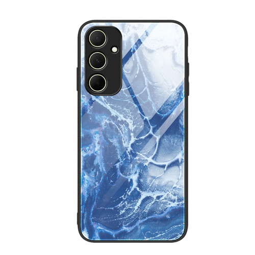 Samsung Galaxy A35 5G Marble Pattern Glass Protective Phone Case - Blue Ocean