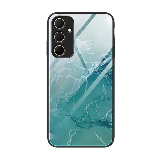 Samsung Galaxy A35 5G Marble Pattern Glass Protective Phone Case - Green Ocean
