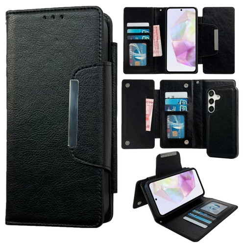 Samsung Galaxy A35 5G Multifunctional 7-Card Wallet Leather Phone Case - Black