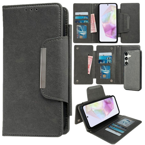 Samsung Galaxy A35 5G Multifunctional 7-Card Wallet Leather Phone Case - Grey