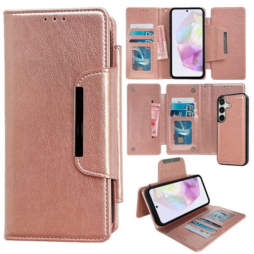 Samsung Galaxy A35 5G Multifunctional 7-Card Wallet Leather Phone Case - Rose Gold