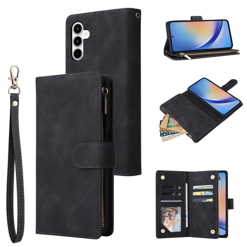 Samsung Galaxy A35 5G Multifunctional Frosted Zipper Wallet Leather Phone Case - Black