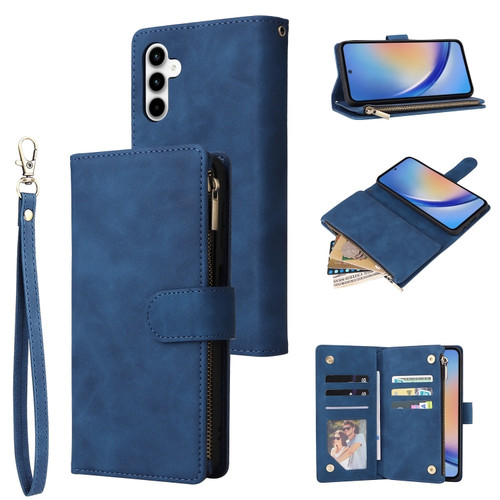 Samsung Galaxy A35 5G Multifunctional Frosted Zipper Wallet Leather Phone Case - Blue