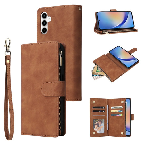 Samsung Galaxy A35 5G Multifunctional Frosted Zipper Wallet Leather Phone Case - Brown