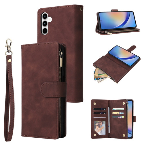 Samsung Galaxy A35 5G Multifunctional Frosted Zipper Wallet Leather Phone Case - Coffee