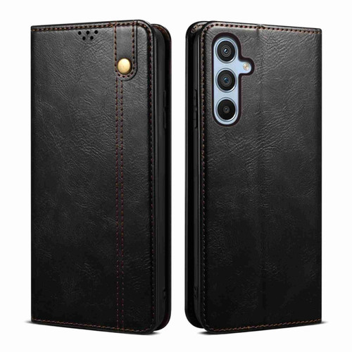 Samsung Galaxy A35 5G Oil Wax Crazy Horse Texture Leather Phone Case - Black