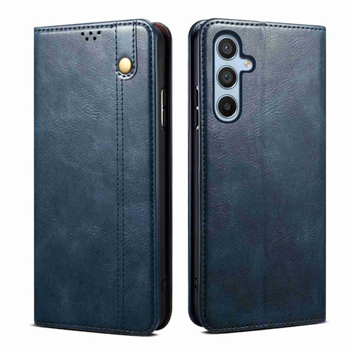 Samsung Galaxy A35 5G Oil Wax Crazy Horse Texture Leather Phone Case - Blue