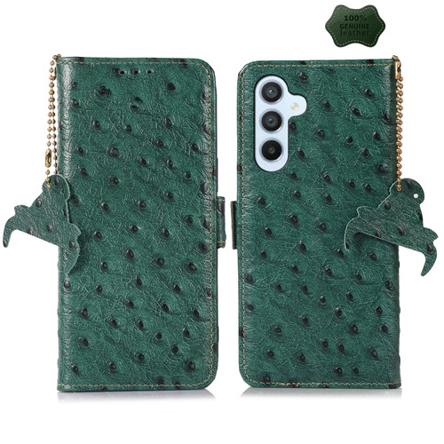 Samsung Galaxy A35 5G Ostrich Pattern Genuine Leather RFID Phone Case - Green