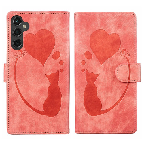Samsung Galaxy A35 5G Pen Heart Cat Embossed Leather Phone Case - Orange