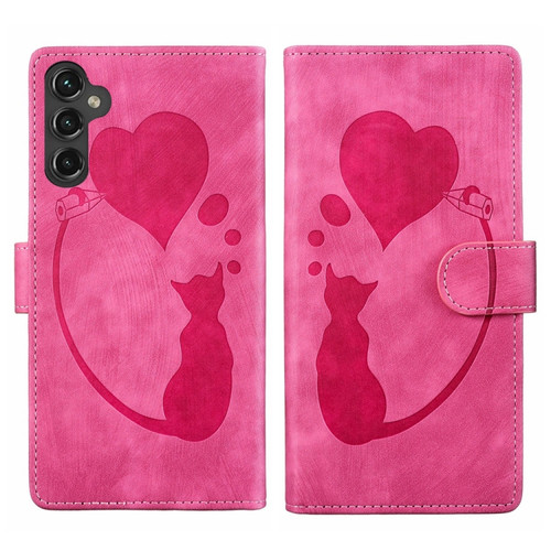 Samsung Galaxy A35 5G Pen Heart Cat Embossed Leather Phone Case - Pink