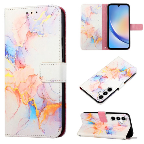 Samsung Galaxy A35 5G PT003 Marble Pattern Flip Leather Phone Case - Galaxy Marble White