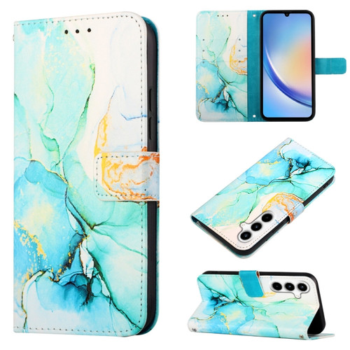 Samsung Galaxy A35 5G PT003 Marble Pattern Flip Leather Phone Case - Green