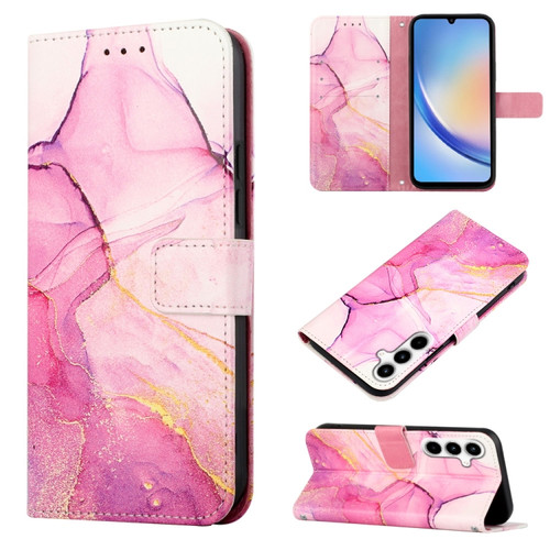 Samsung Galaxy A35 5G PT003 Marble Pattern Flip Leather Phone Case - Pink Purple Gold