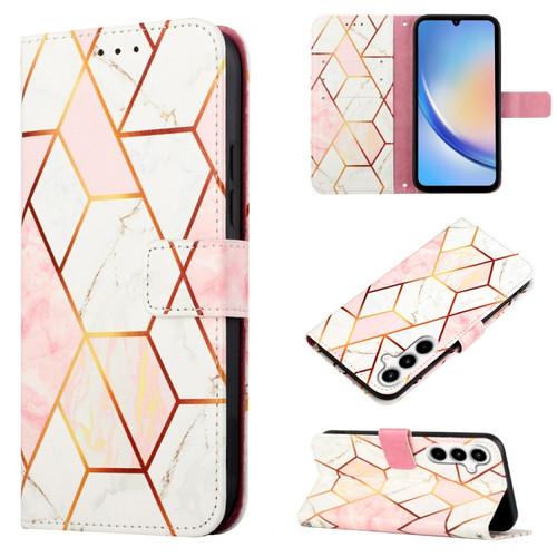 Samsung Galaxy A35 5G PT003 Marble Pattern Flip Leather Phone Case - Pink White