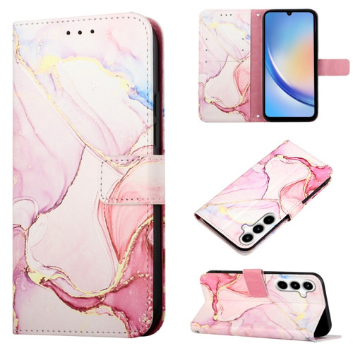 Samsung Galaxy A35 5G PT003 Marble Pattern Flip Leather Phone Case - Rose Gold