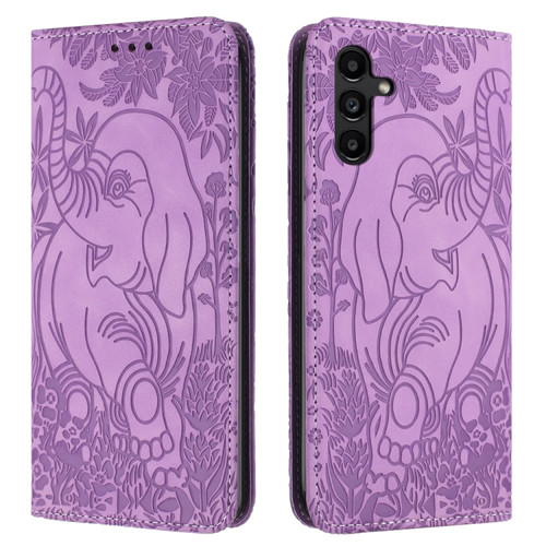Samsung Galaxy A35 5G Retro Elephant Embossed Leather Phone Case - Purple