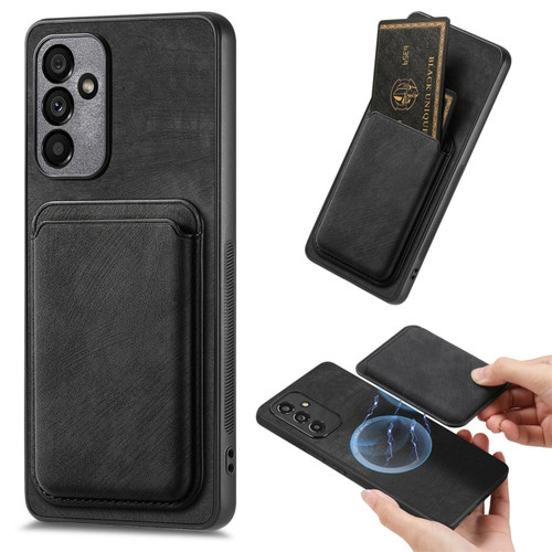 Samsung Galaxy A35 5G Retro Leather Card Bag Magnetic Phone Case - Black