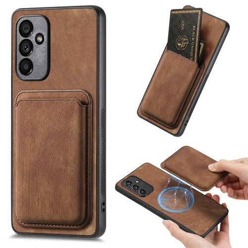 Samsung Galaxy A35 5G Retro Leather Card Bag Magnetic Phone Case - Brown