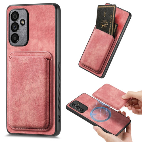 Samsung Galaxy A35 5G Retro Leather Card Bag Magnetic Phone Case - Pink