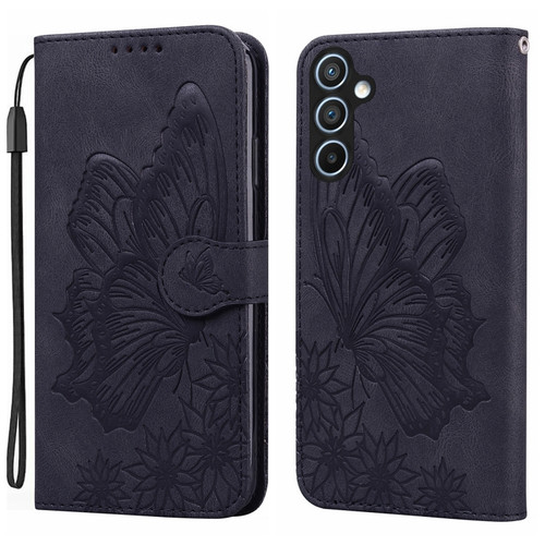 Samsung Galaxy A35 5G Retro Skin Feel Butterflies Embossing Horizontal Flip Leather Phone Case - Black