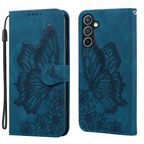 Samsung Galaxy A35 5G Retro Skin Feel Butterflies Embossing Horizontal Flip Leather Phone Case - Blue