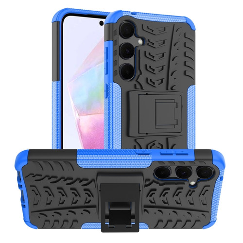 Samsung Galaxy A35 5G Tire Texture TPU + PC Phone Case with Holder - Blue