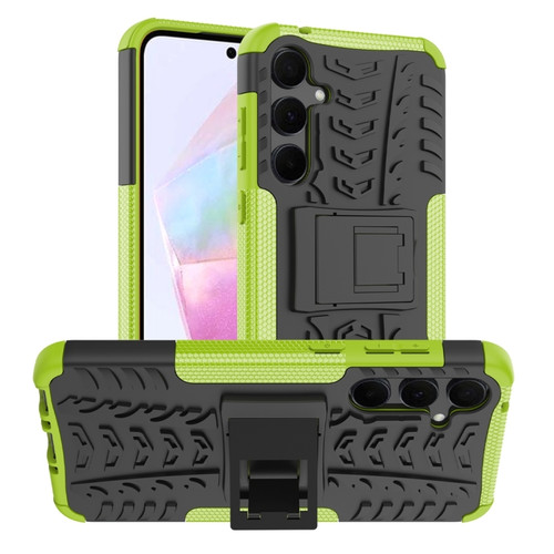 Samsung Galaxy A35 5G Tire Texture TPU + PC Phone Case with Holder - Green