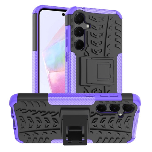 Samsung Galaxy A35 5G Tire Texture TPU + PC Phone Case with Holder - Purple