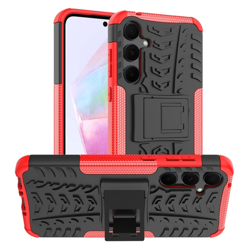 Samsung Galaxy A35 5G Tire Texture TPU + PC Phone Case with Holder - Red