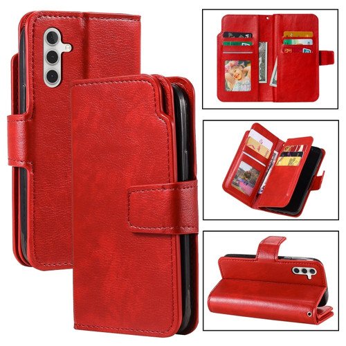 Samsung Galaxy A35 5G Tri-Fold 9-Card Wallets Leather Phone Case - Red
