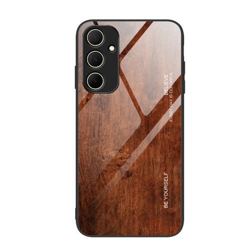 Samsung Galaxy A35 5G Wood Grain Glass Phone Case - Dark Brown