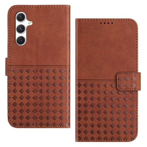 Samsung Galaxy A35 5G Woven Embossed RFID Blocking Leather Phone Case - Brown