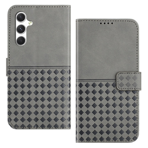 Samsung Galaxy A35 5G Woven Embossed RFID Blocking Leather Phone Case - Grey