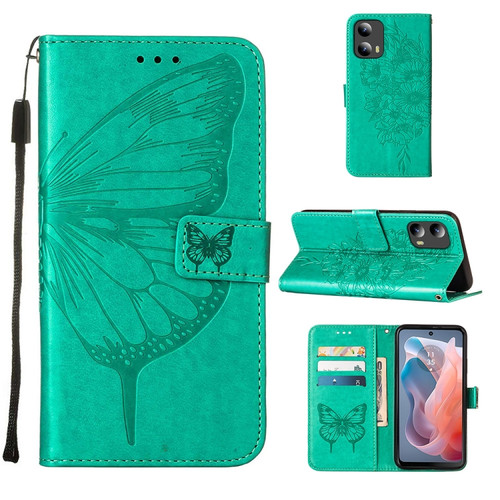 Motorola Moto G 5G 2024 Embossed Butterfly Leather Phone Case - Green