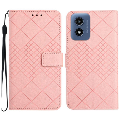 Motorola Moto G 5G 2024 Rhombic Grid Texture Leather Phone Case - Pink