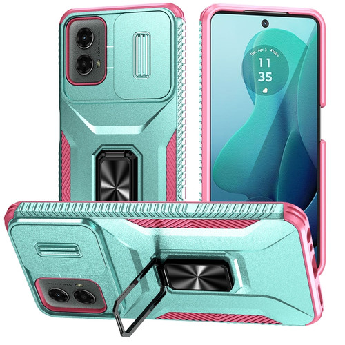 Motorola Moto G 5G 2024 Sliding Camshield Holder Phone Case - Grey Green + Pink