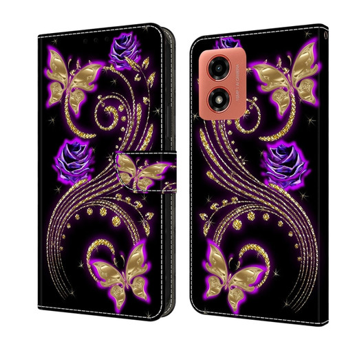 Motorola Moto G Play 2024 Crystal 3D Shockproof Protective Leather Phone Case - Purple Flower Butterfly