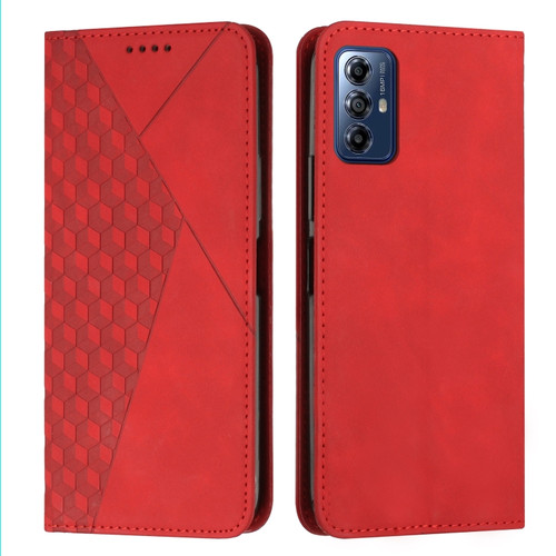 Motorola Moto G Play 2024 Diamond Splicing Skin Feel Magnetic Leather Phone Case - Red