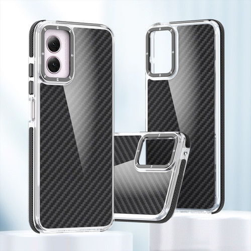 Motorola Moto G Play 2024 Dual-Color Carbon Fiber Acrylic Hybrid TPU Phone Case - Black
