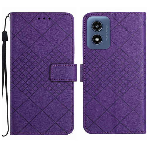 Motorola Moto G Play 2024 Rhombic Grid Texture Leather Phone Case - Purple