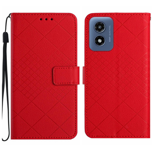 Motorola Moto G Play 2024 Rhombic Grid Texture Leather Phone Case - Red