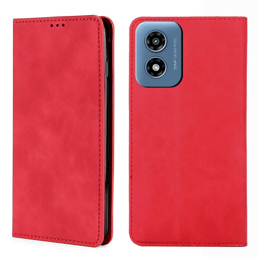 Motorola Moto G Play 2024 Skin Feel Magnetic Leather Phone Case - Red