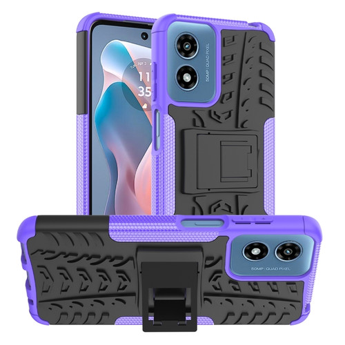 Motorola Moto G Play 2024 Tire Texture TPU + PC Phone Case with Holder - Purple