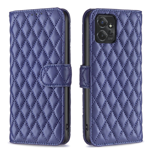 Motorola Moto G Power 5G 2024 Diamond Lattice Wallet Flip Leather Phone Case - Blue