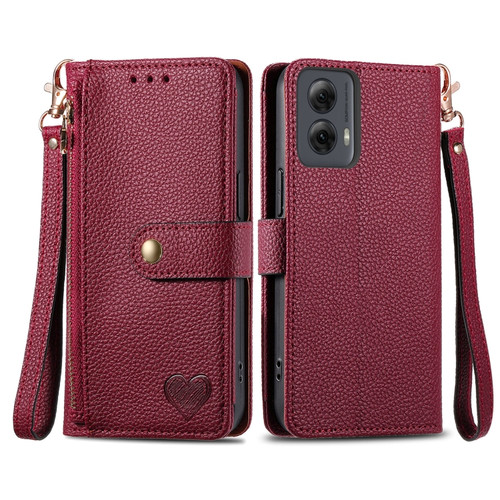 Motorola Moto G Power 5G 2024 Love Zipper Lanyard Leather Phone Case - Red
