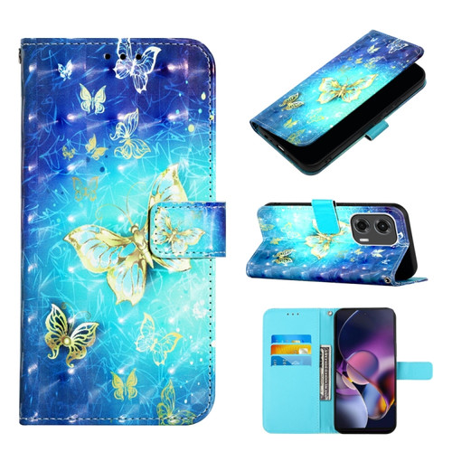 Motorola Moto G Stylus 5G 2024 3D Painting Horizontal Flip Leather Phone Case - Golden Butterfly